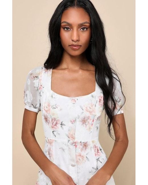 Lulus Natural Moment Of Beauty Floral Print Button-Front Midi Dress
