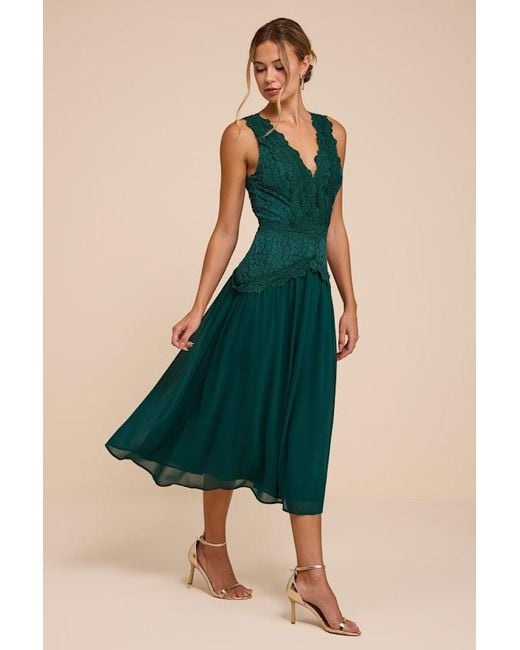 Lulus Green Zooey Lace Backless Midi Dress