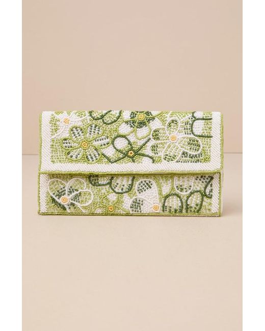 Lulus Metallic Flourishing Charm Multi Floral Beaded Clutch