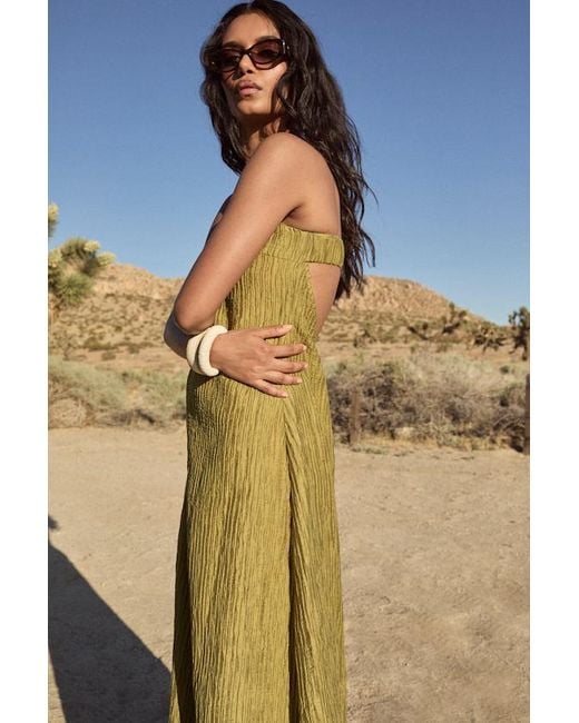 Lulus Green Radiant Season Plisse Cutout Strapless Maxi Dress