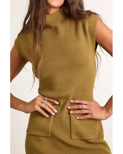 Lulus Brown Joana Ribbed Mock Neck Sweater Mini Dress