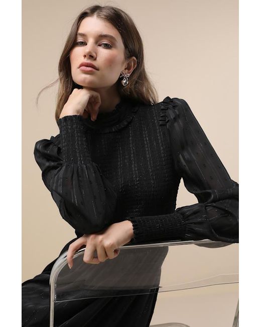 Lulus Black Heartful Romance Striped Smocked Long Sleeve Mini Dress