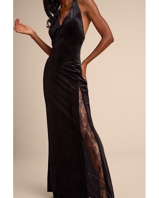 Lulus Black Calisto Velvet Halter Mermaid Maxi Dress
