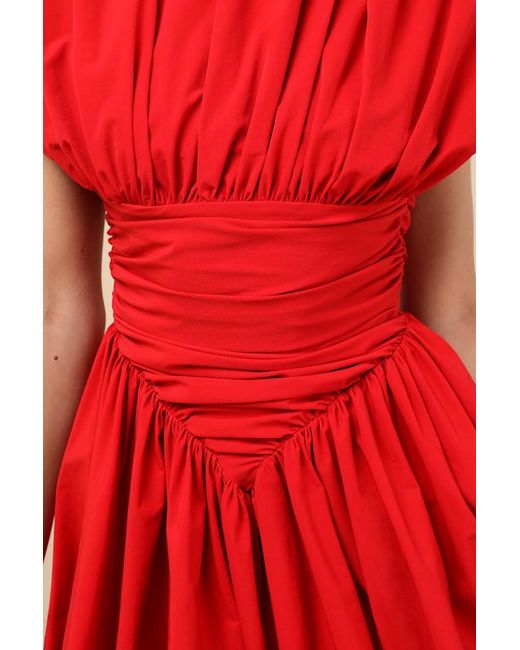 Extro & Vert Red Orla Ruched Cap Sleeve Bubble-Hem Mini Dress