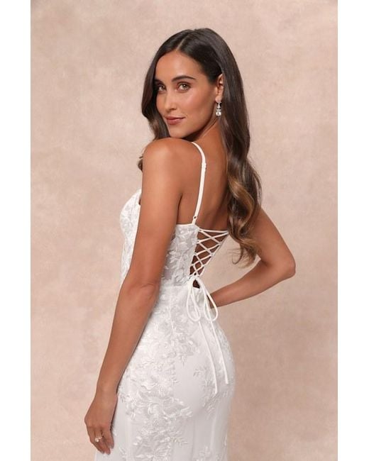 Lulus Natural Ethereal Elegance Embroidered Lace-Up Maxi Dress