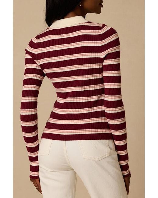 Lulus Natural Opal And Striped Ribbed Knit Collar Top