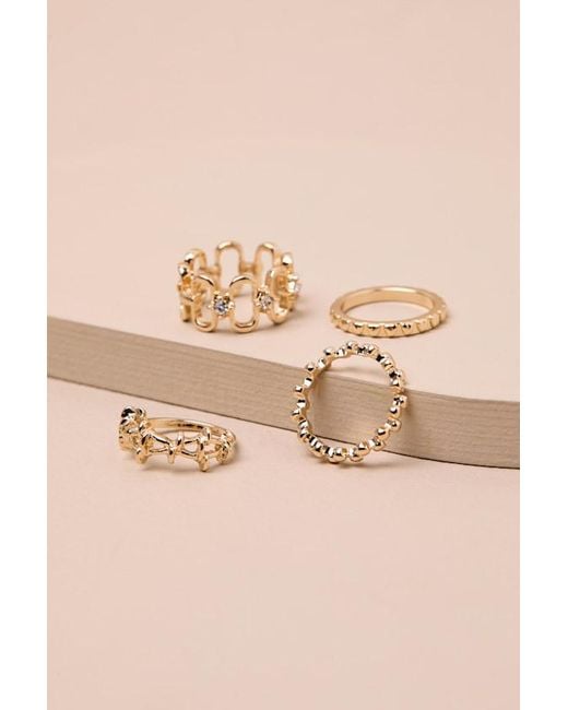 Lulus Natural Daison Rhinestone Four-Piece Ring Set