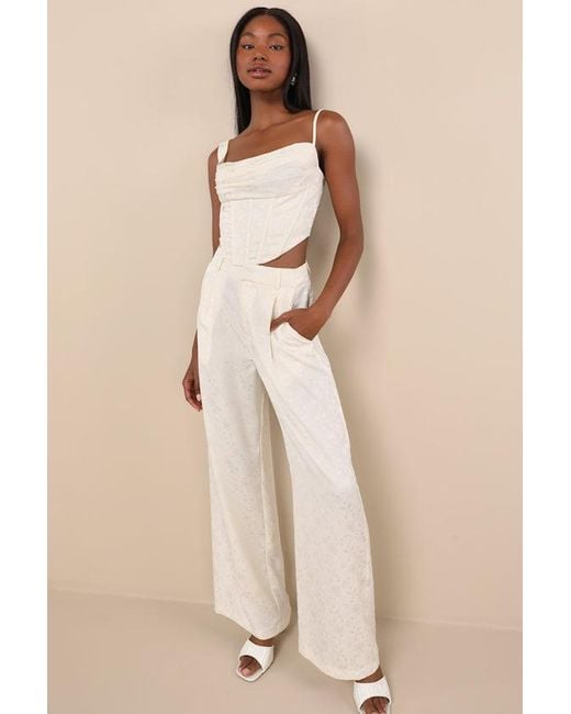 Lulus Natural Karee Satin High-Rise Trousers