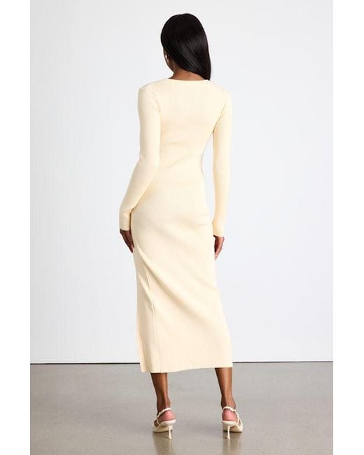 Lulus Natural Refined Attitude Cream Ribbed Side Button Midi Sweater Dress