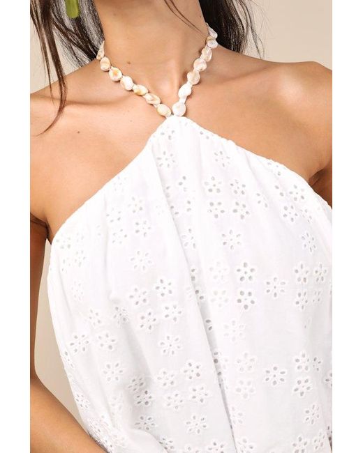 Lulus Natural Mina Eyelet Embroidered Shift Mini Dress