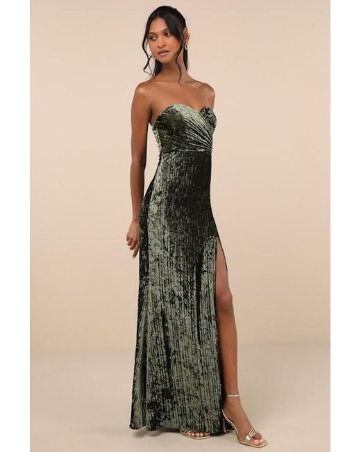 Lulus Natural Classy Sensation Velvet Pleated Strapless Maxi Dress