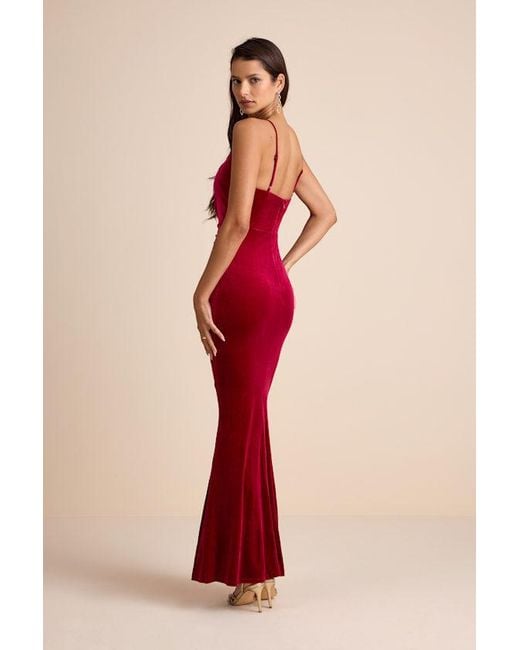 Lulus Red Stunning Invitation Velvet Ruched Sleeveless Maxi Dress