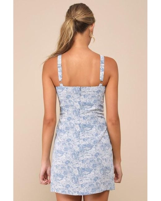 Lulus Blue Exuberant Chicness Floral Sleeveless Mini Dress