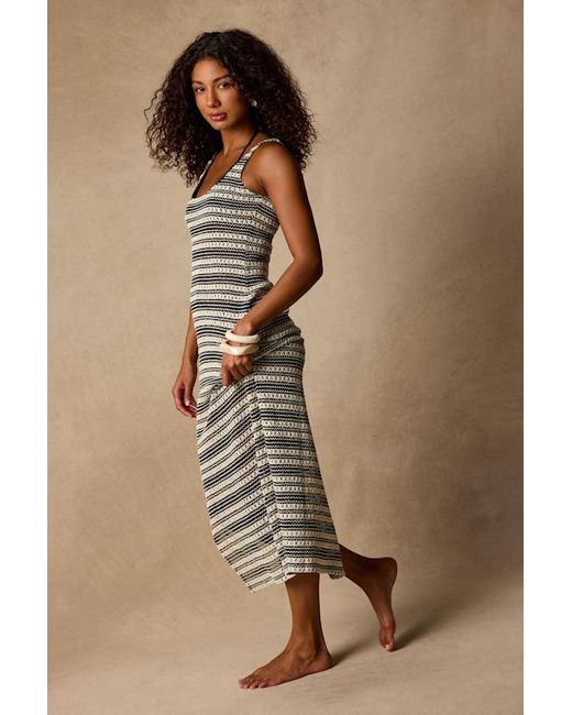 Lulus Brown Monaco Cream And Striped Midi Swim Cover-Up