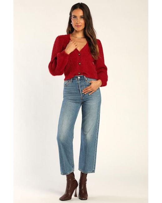 Lulus Red Cozy Touch Eyelash Knit Button-Up Cardigan Sweater