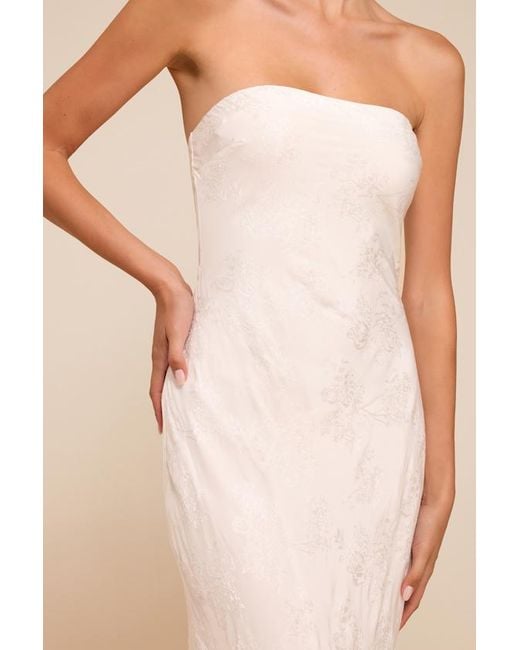 Lulus Natural Maura Strapless Floral Jacquard Wedding Dress