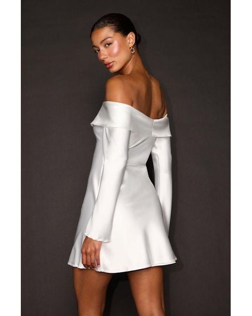 Lulus Green Luxurious Vision Satin Off-The-Shoulder Mini Dress