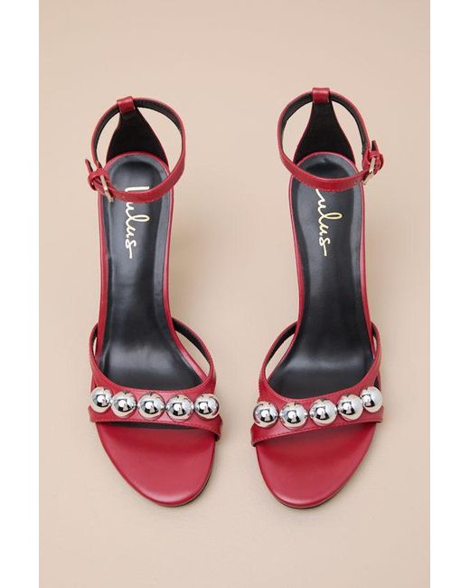 Lulus Red Theta Ball Studded High Heel Sandals