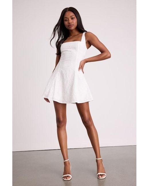 Lulus White Purnella Embroidered Tie-Back Mini Dress