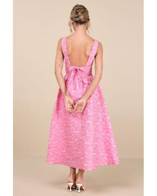 Lulus Pink Rudra Floral Jacquard A-Line Backless Midi Dress