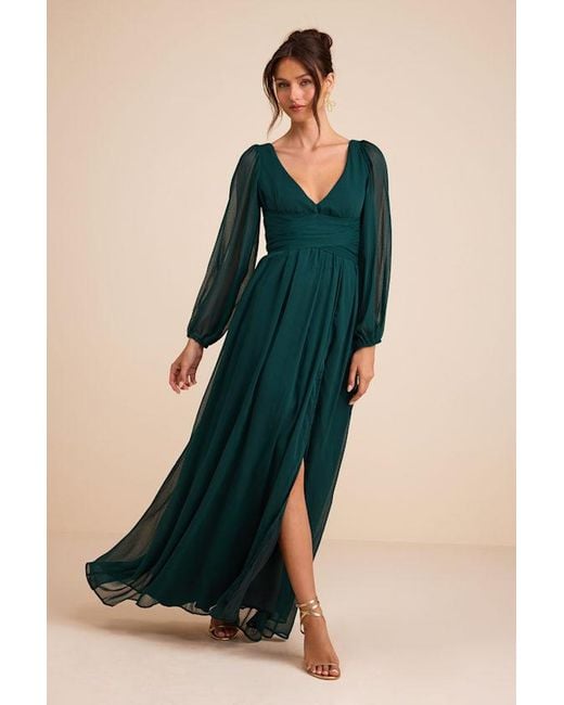 Lulus Green Enchant My Love V-Neck Long Sleeve Maxi Dress
