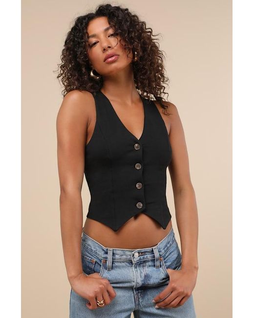Lulus Black Elevated Impression Sleeveless Vest Top