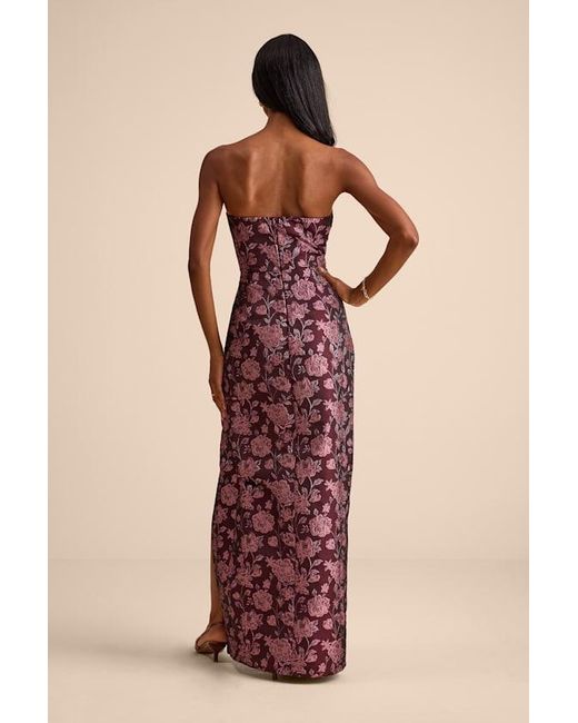 Lulus Purple Dâ€Amore Plum Floral Jacquard Strapless Tulip Maxi Dress