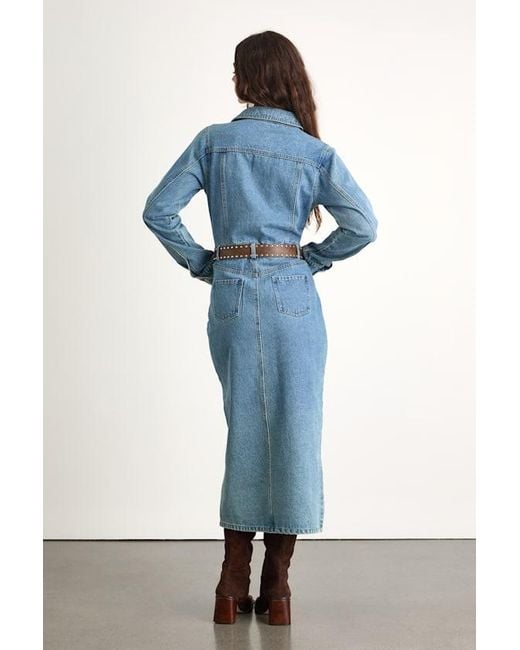 Lulus Blue Alarie Medium Wash Denim Long Sleeve Midi Dress
