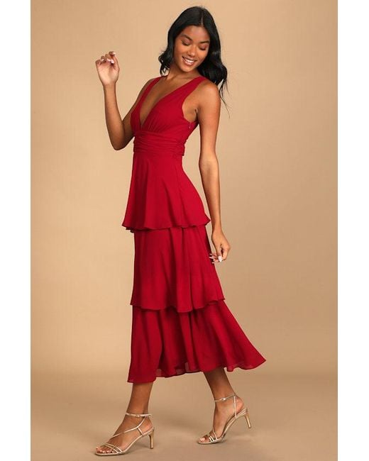 Lulus Celebration Time Sleeveless Tiered Midi Dress
