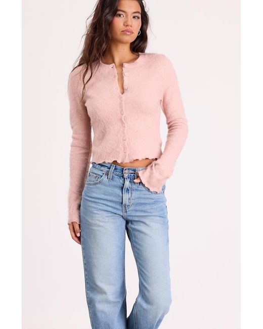 Lulus Blue Mosley Fuzzy Knit Button-Up Cardigan