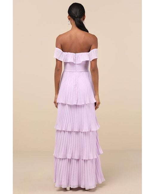 Lulus Pink Always Remarkable Pleated Off-The-Shoulder Maxi Dress