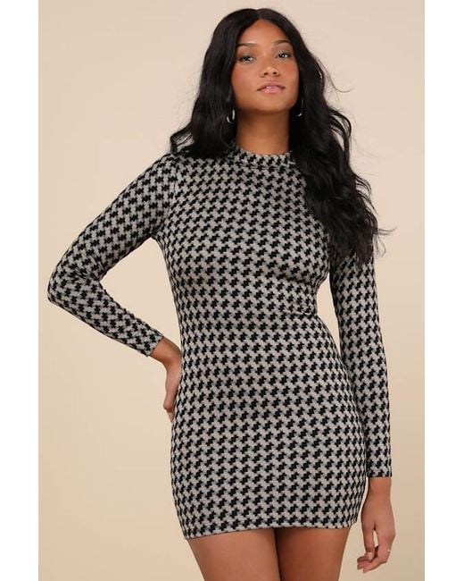Lulus Black Cool Girl Status Print Mock Neck Long Sleeve Mini Dress