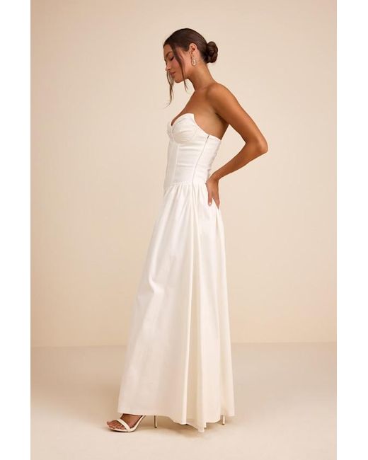 Lulus Natural Almeria Strapless Lace-Up Maxi Dress