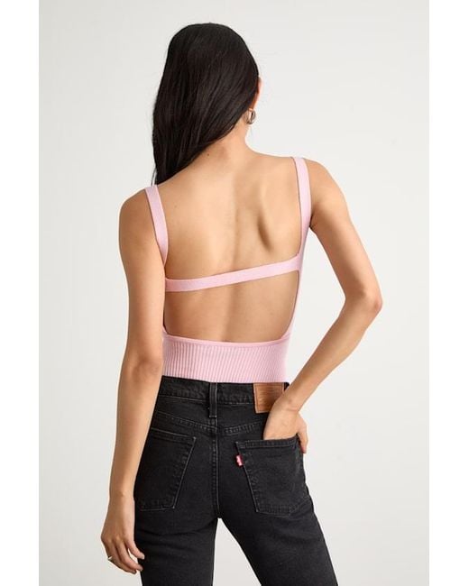 Lulus Pink Emberlin Ribbed Low-Back Sleeveless Bodysuit