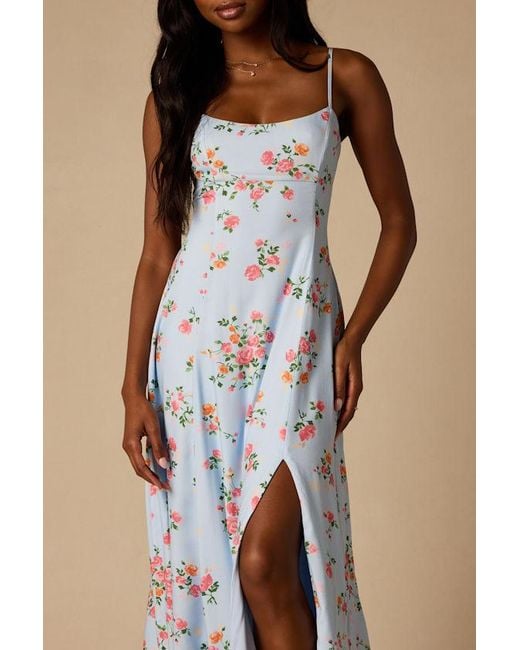 Lulus Blue Ingrid Floral Tie-Back Maxi Dress