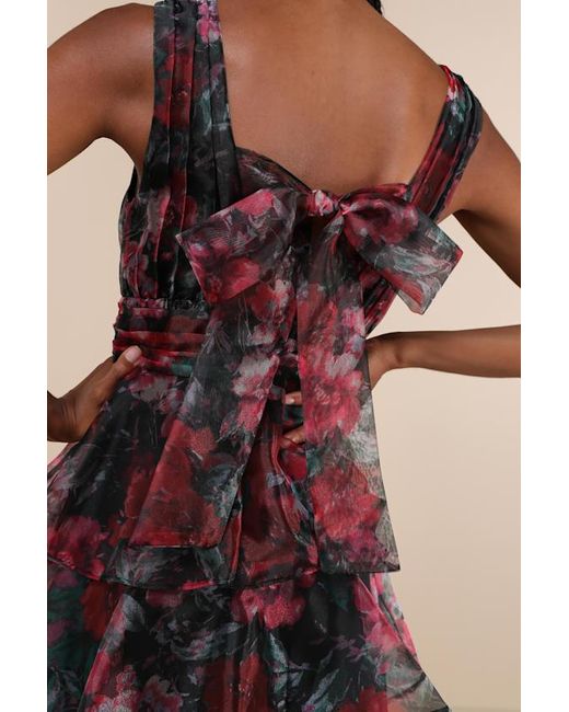 Lulus Black Poised Inspiration Multi Floral Organza Tiered Mini Dress