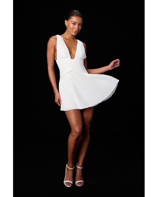 Lulus Natural Rhea Pleated Skater Mini Dress