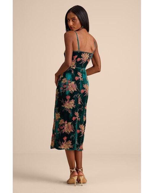 Lulus Natural Erisa Emerald Velvet Floral Burnout Midi Dress