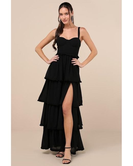 Lulus Black Sophisticated Occasion Bustier Lace-Up Maxi Dress