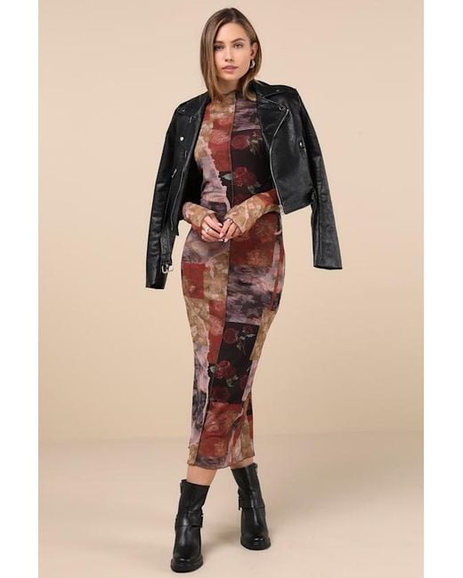 Lulus Natural Aesthetic Adoration Multi Floral Mesh Long Sleeve Midi Dress