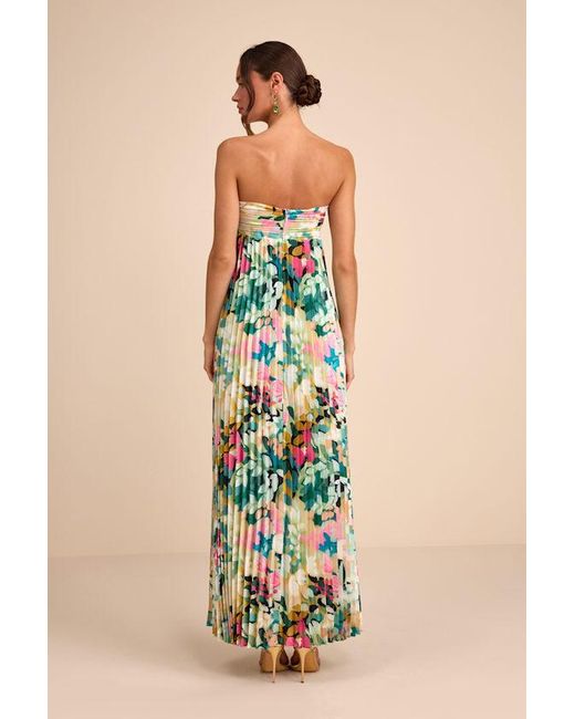 Lulus Blue Whimsical Beauty Multi Floral Satin Plisse Strapless Maxi Dress
