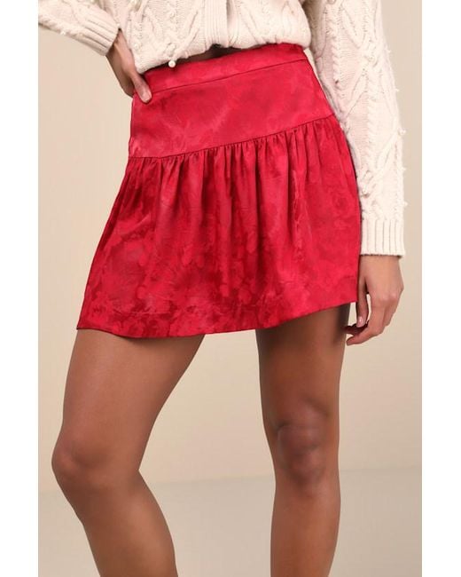Lulus Red Sensational Approach Satin Jacquard Mini Skirt