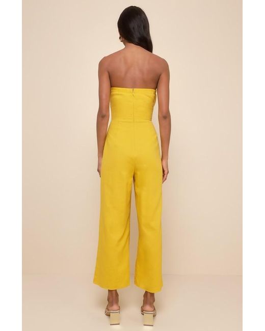 Lulus Yellow Sunshine Aura Tie-Front Strapless Jumpsuit