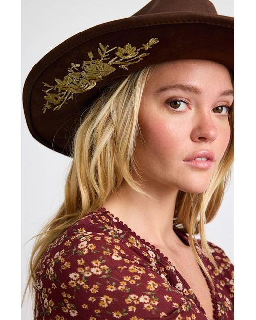 Lulus Boaz Suede Floral Embroidered Cowboy Hat