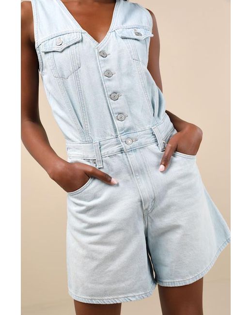 Levi's Blue Vest Light Wash Button-Front Denim Romper