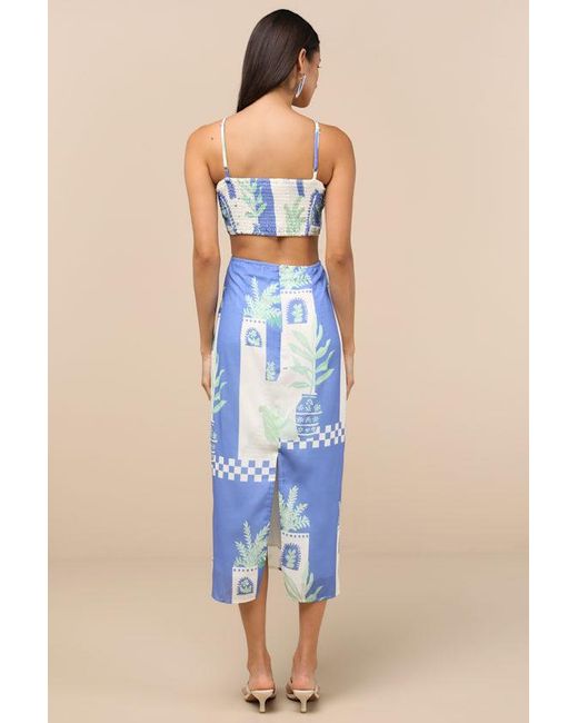 Lulus Blue Beliana Multi Print Halter O-Ring Midi Dress