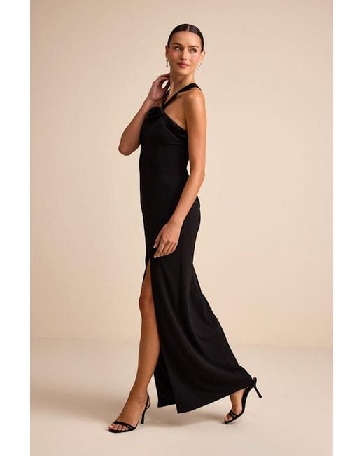 Lulus Black Bisian Velvet Bow Backless Apron Maxi Dress