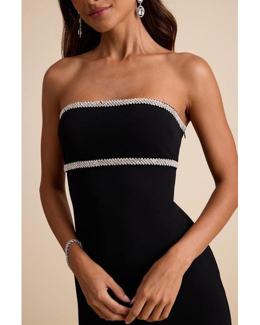 Lulus Black Kassine Rhinestone Cutout Strapless Maxi Dress