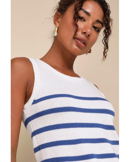 Lulus Blue Chic Tendencies Striped Sleeveless Sweater Top