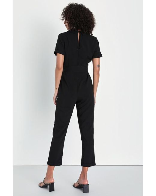 Lulus Black Sensible Sensation Tie-Front Short Sleeve Jumpsuit